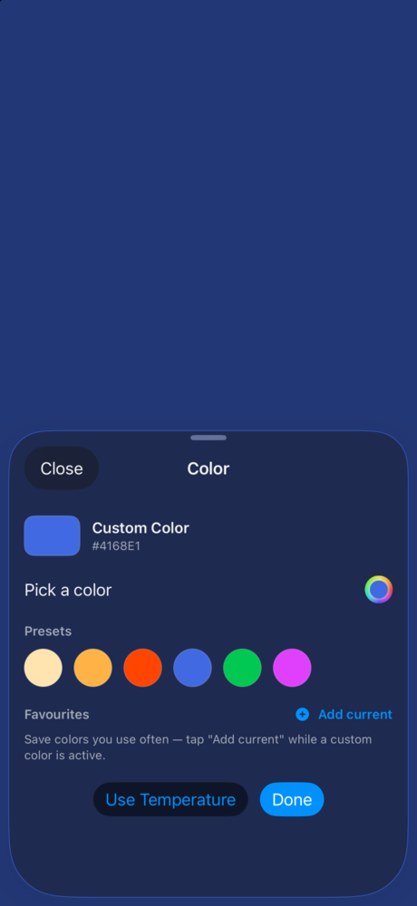 Color picker with presets and favourites